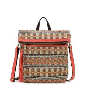 PATRICIA NASH Luzille Tote/Backpack Woven & Leather Orange Accents Bohemian